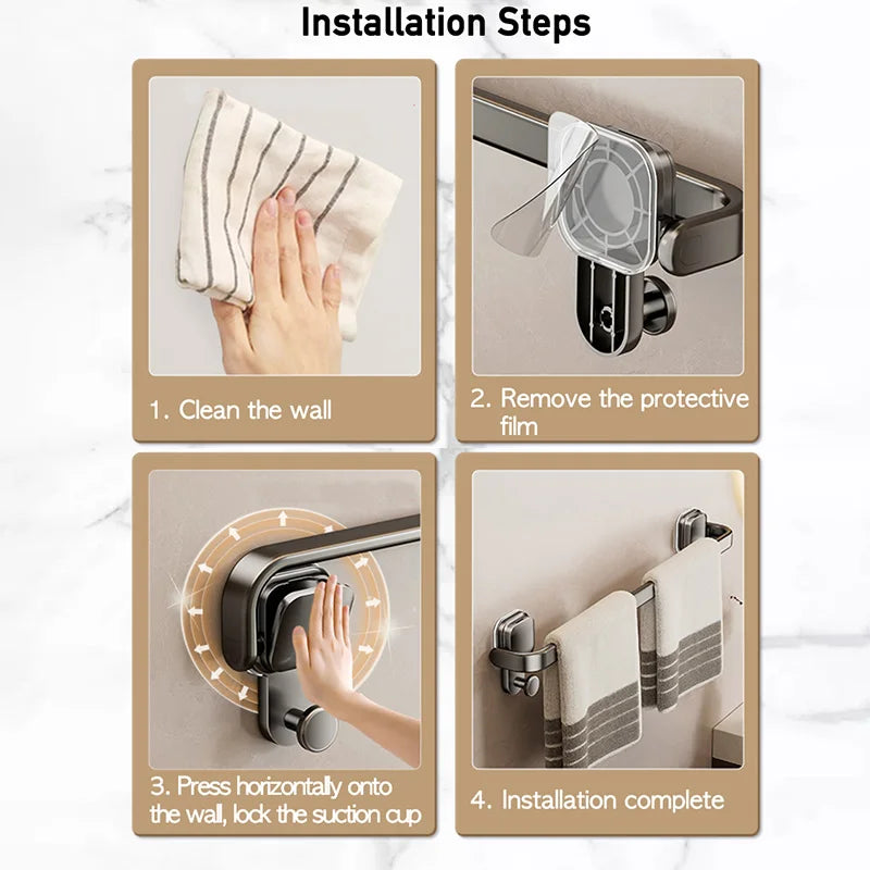 Foldable Towel Bar with Suction Cups – No Drill Wall Mount Steel Towel Rack for Bathroom, Kitchen & Balcony, Available in 30/40/50cm, Dark Gray