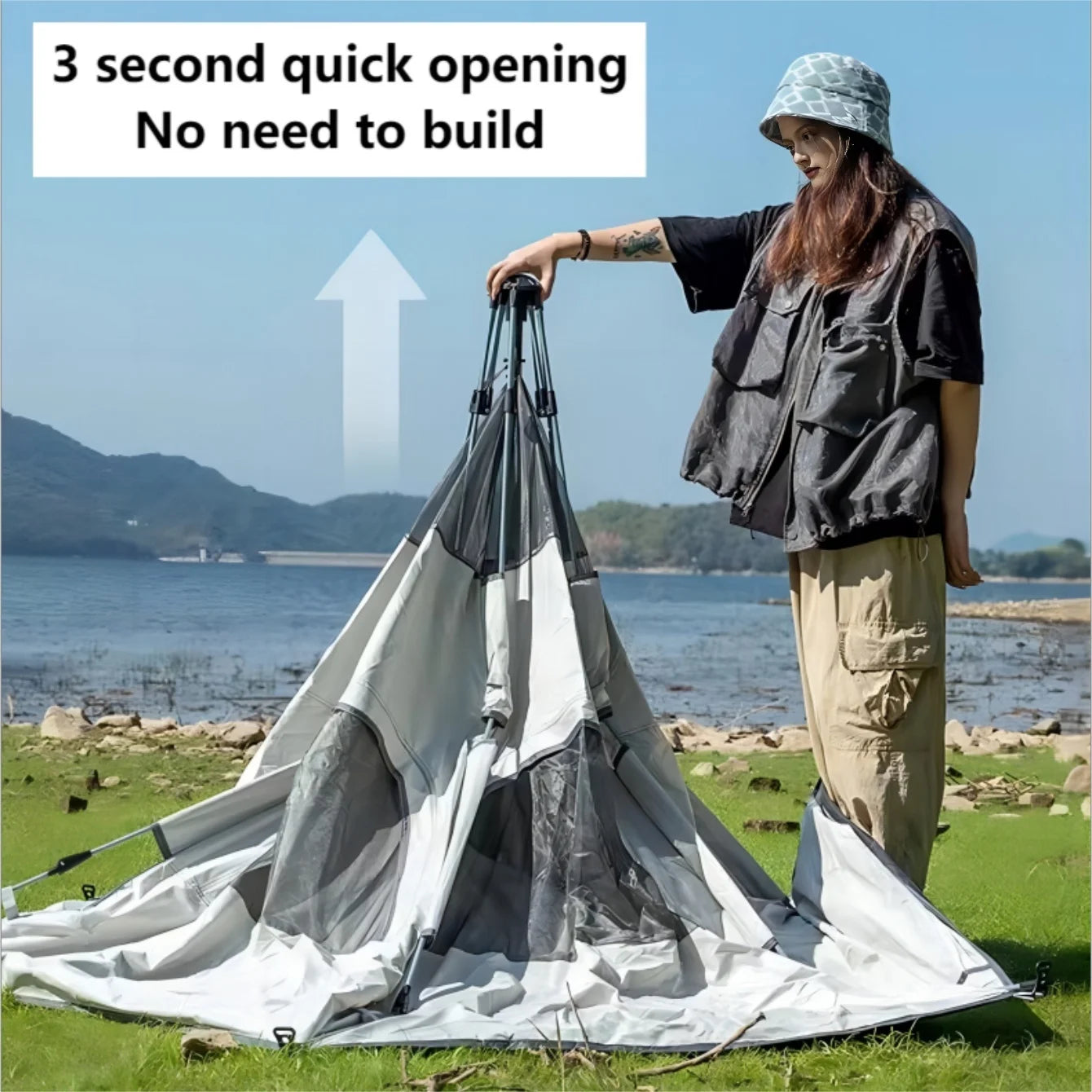 Pop-Up Camping Tent for 4-6 Person, Waterproof & Windproof Family Tent with Skylight, Quick Automatic Setup, Large Size | Pakicetus