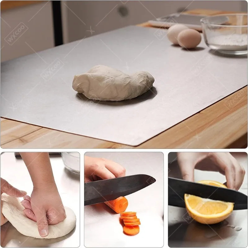 304 Stainless Steel Cutting Board – Food Grade Heavy Duty Chopping Board with Anti-Slip Mat & Scale Markings, Dishwasher Safe for Meat, Vegetables, Bread & Pizza