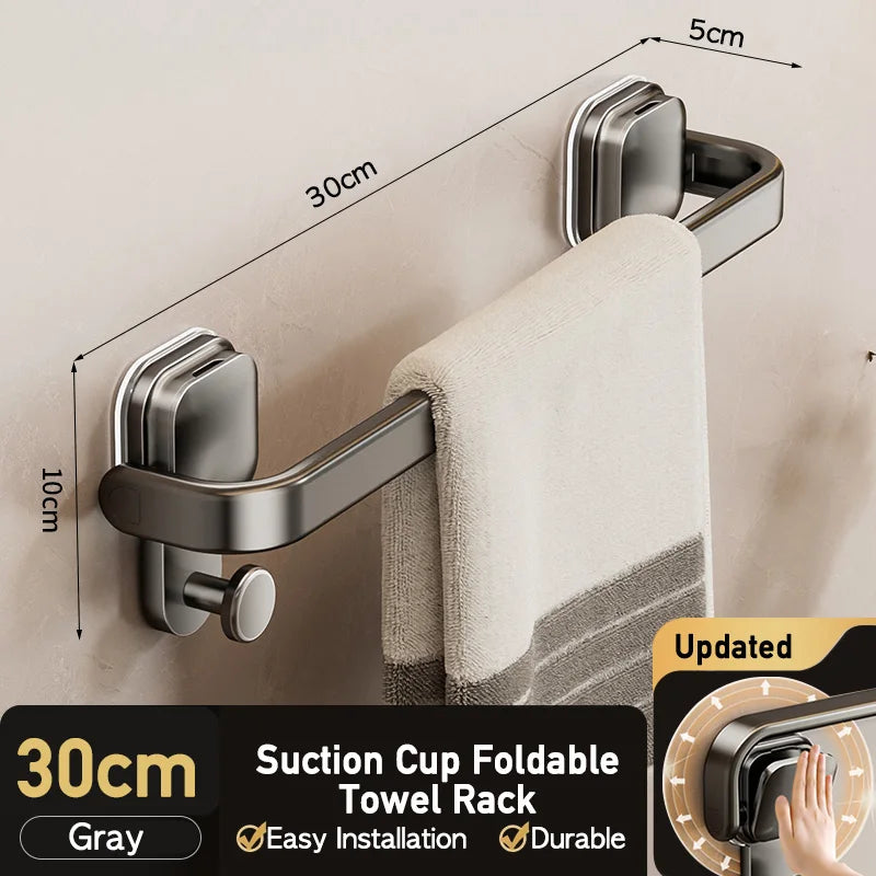 Foldable Towel Bar with Suction Cups – No Drill Wall Mount Steel Towel Rack for Bathroom, Kitchen & Balcony, Available in 30/40/50cm, Dark Gray