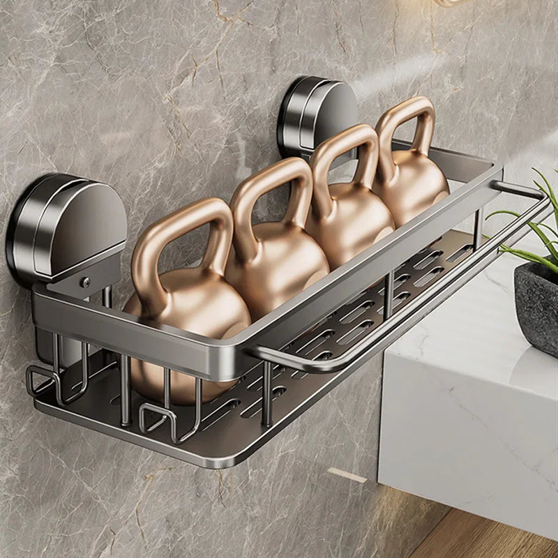 No-Drill Bathroom Shelf – Suction Cup Space Aluminum, Gun Gray