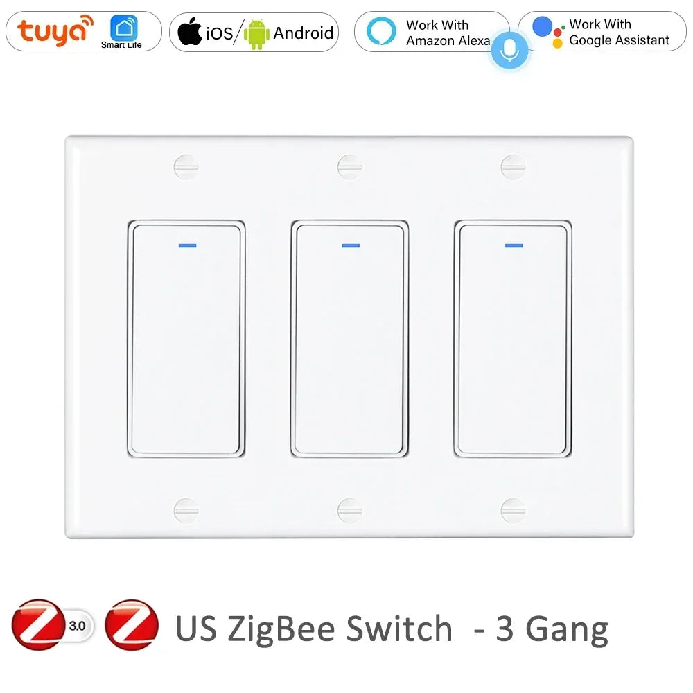 Tuya Zigbee Smart Wall Switch – 1/2/3/4 Gang, Alexa & Google, US Standard