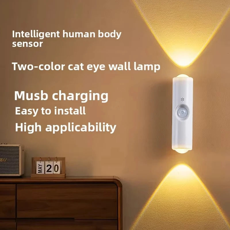 RGB Motion Sensor Night Light – Cat Eye Design, USB-C Rechargeable, 3 Sensing Modes, 9 Color Options, Magnetic Wall Lamp for Home Decoration & Bedroom