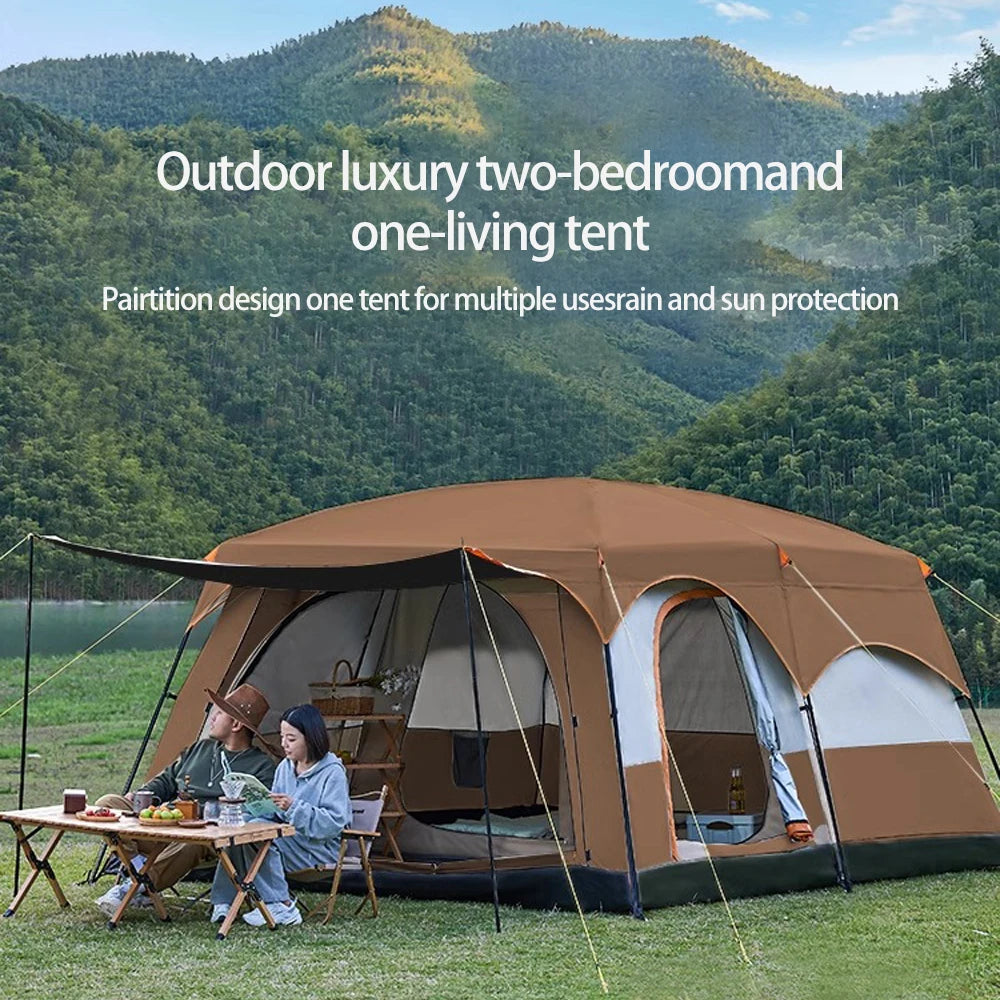 330x210x185cm Person 2 Room Family Tent Large Double Layer Camping Tent with Sun Mosquito Protection Waterproof Privacy Shelter