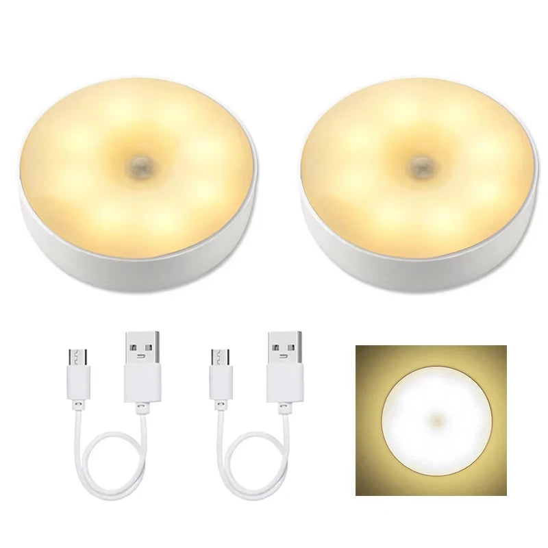 3-Pack Motion Sensor LED Night Light – USB Rechargeable Wireless Cabinet Light, 120° Sensor, Magnetic Mount, Cool/Warm White