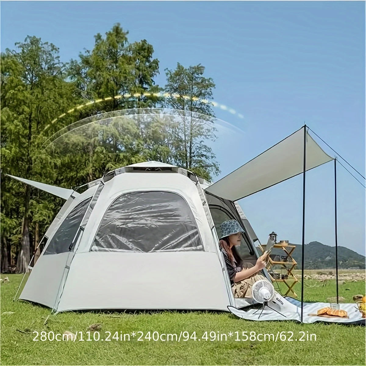 Pop-Up Camping Tent for 4-6 Person, Waterproof & Windproof Family Tent with Skylight, Quick Automatic Setup, Large Size | Pakicetus
