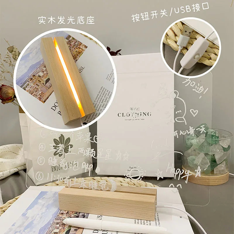 LED Luminous Acrylic Message Board – Desktop Night Light with Erasable Writing, Transparent Glowing Reminder Board for Home, Office & Bedroom Decor
