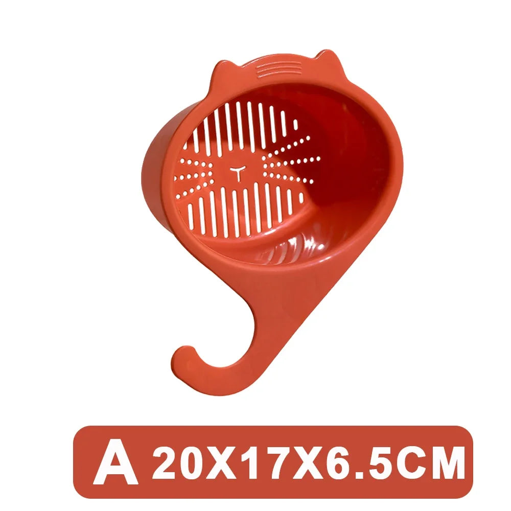 Cat Shape Kitchen Sink Drain Basket – Faucet Filter Strainer Shelf for Fruit, Vegetable & Food Scraps, PP Plastic Organizer, 20x17cm, Blue/Orange/Pink