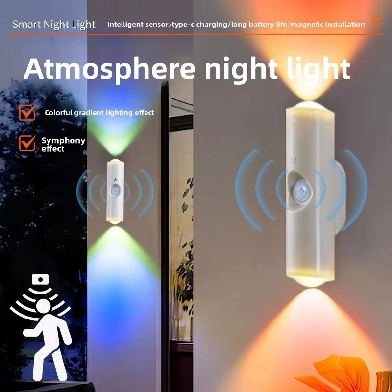 RGB Motion Sensor Night Light – Cat Eye Design, USB-C Rechargeable, 3 Sensing Modes, 9 Color Options, Magnetic Wall Lamp for Home Decoration & Bedroom