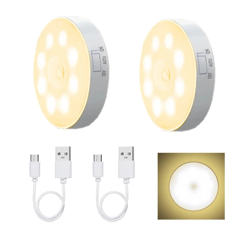 3-Pack Motion Sensor LED Night Light – USB Rechargeable Wireless Cabinet Light, 120° Sensor, Magnetic Mount, Cool/Warm White