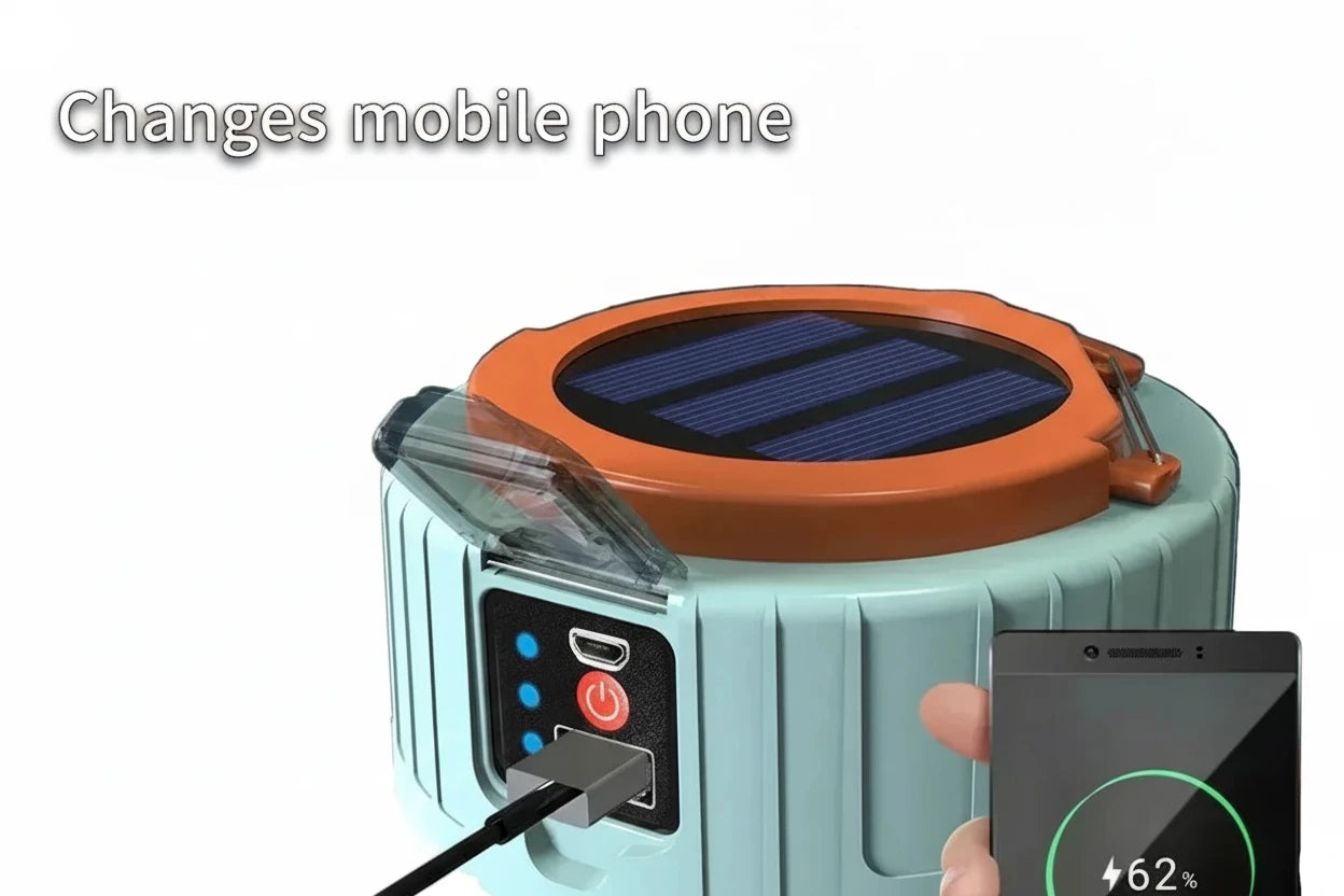 Solar Camping Light – IPX5, Remote Control, Power Bank, 3 Modes