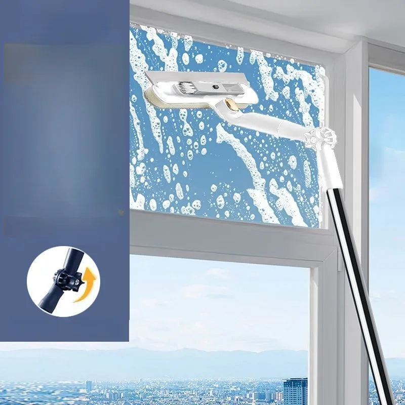 2-in-1 Double-Sided Window Cleaner with Telescopic Aluminum Handle – Rotatable High-Rise Glass Cleaning Tool