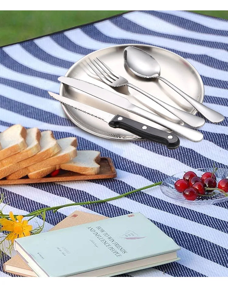 10/20Pcs Stainless Steel Outdoor Camping Cutlery Set with Storage Bag | Portable Picnic Plate Spoon Knife Fork Tong for Hiking