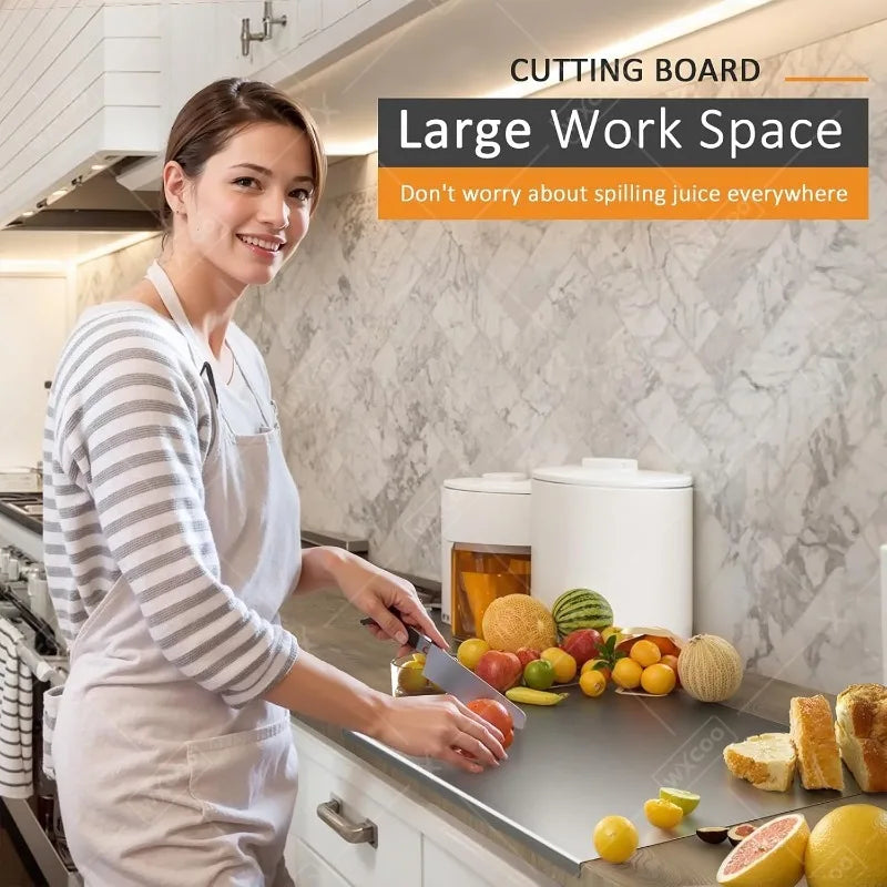 304 Stainless Steel Cutting Board – Food Grade Heavy Duty Chopping Board with Anti-Slip Mat & Scale Markings, Dishwasher Safe for Meat, Vegetables, Bread & Pizza