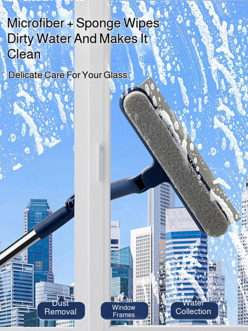 2-in-1 Double-Sided Window Cleaner with Telescopic Aluminum Handle – Rotatable High-Rise Glass Cleaning Tool