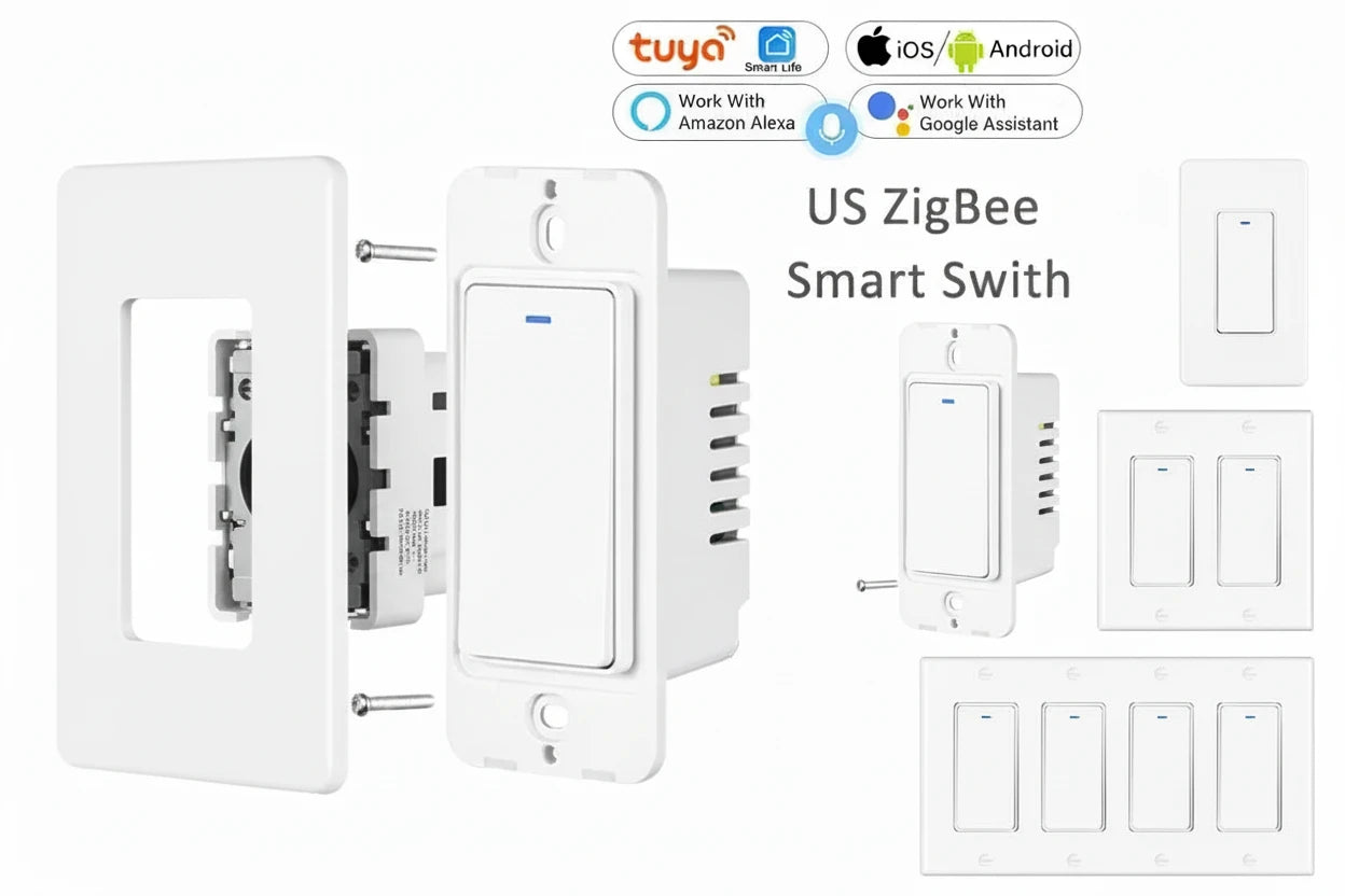 Tuya Zigbee Smart Wall Switch – 1/2/3/4 Gang, Alexa & Google, US Standard