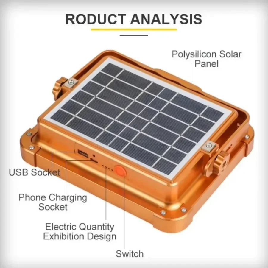 Solar Camping Flood Light – 288 LED, 12000mAh Power Bank, IP66