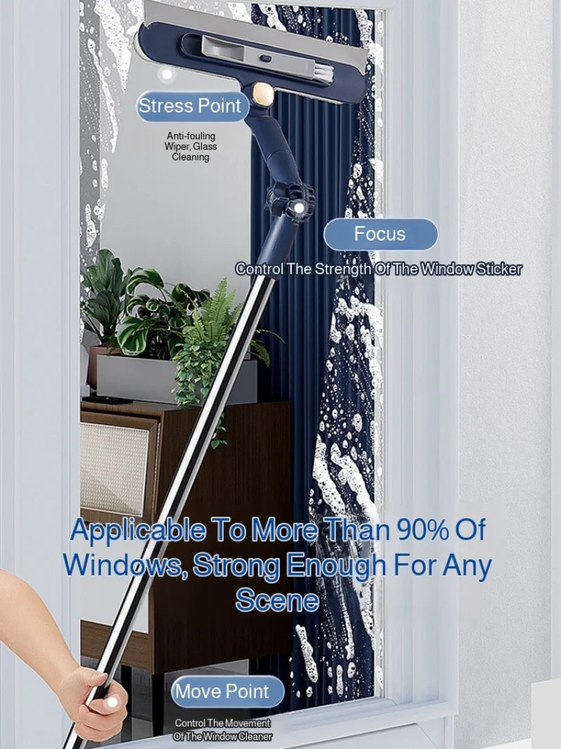 2-in-1 Double-Sided Window Cleaner with Telescopic Aluminum Handle – Rotatable High-Rise Glass Cleaning Tool