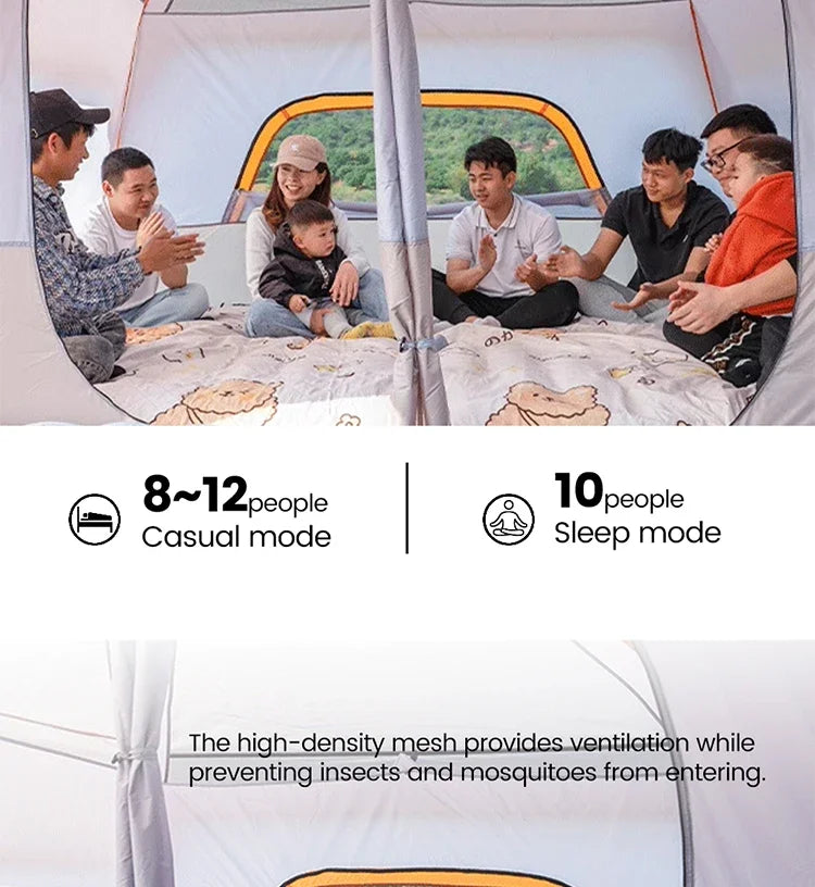 330x210x185cm Person 2 Room Family Tent Large Double Layer Camping Tent with Sun Mosquito Protection Waterproof Privacy Shelter