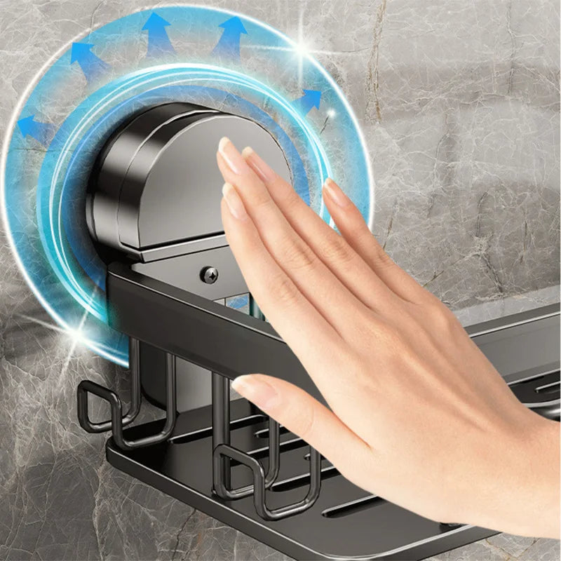 No-Drill Bathroom Shelf – Suction Cup Space Aluminum, Gun Gray