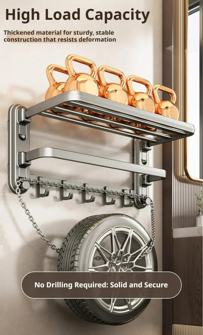 Foldable Towel Rack with Suction Cups – No Drilling Wall-Mounted Bathroom Towel Bar, Aluminum Alloy Double Bar, 50cm Space-Saving Storage Rack