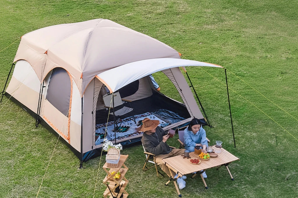330x210x185cm Person 2 Room Family Tent Large Double Layer Camping Tent with Sun Mosquito Protection Waterproof Privacy Shelter