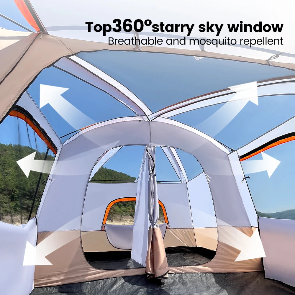 330x210x185cm Person 2 Room Family Tent Large Double Layer Camping Tent with Sun Mosquito Protection Waterproof Privacy Shelter