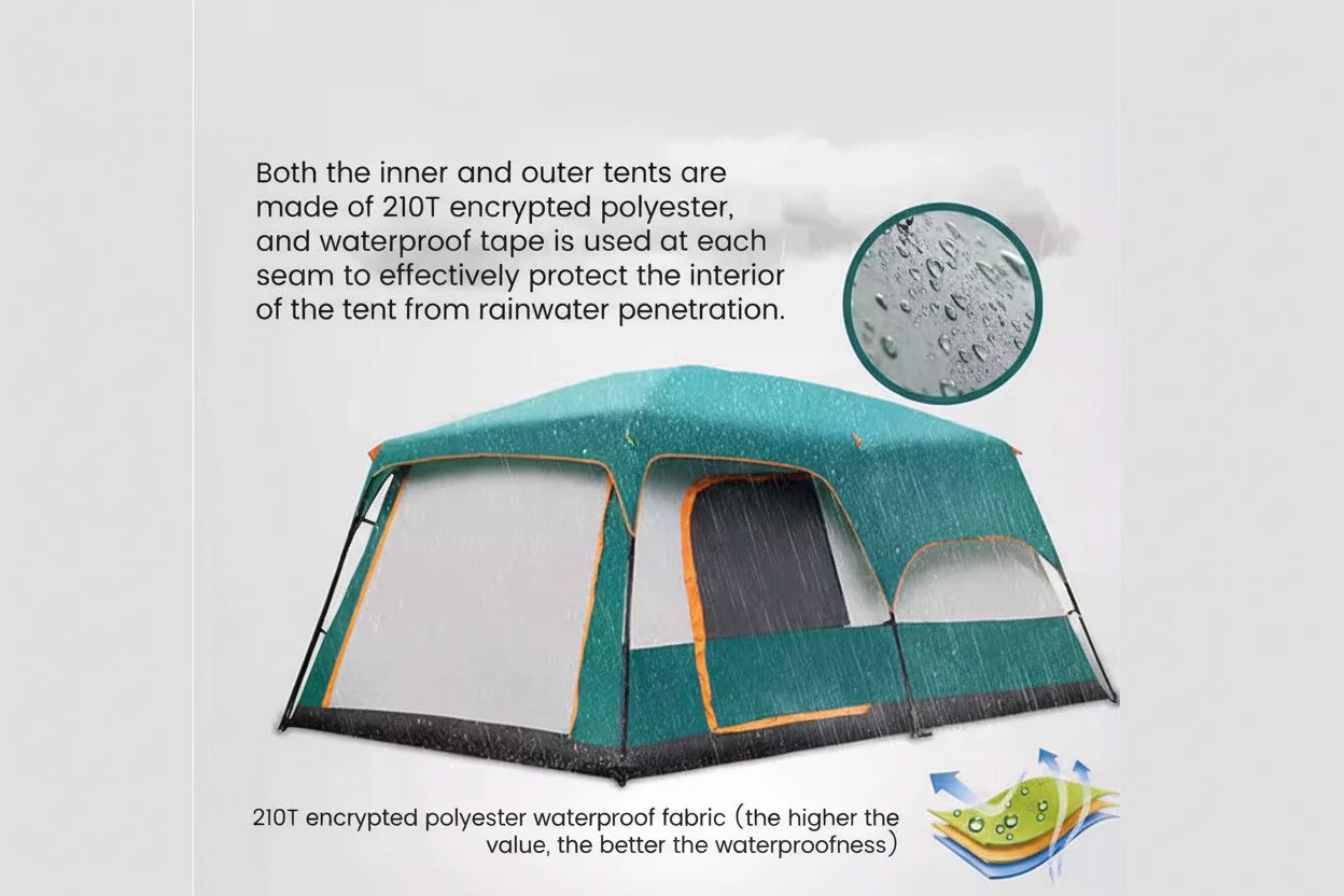 330x210x185cm Person 2 Room Family Tent Large Double Layer Camping Tent with Sun Mosquito Protection Waterproof Privacy Shelter