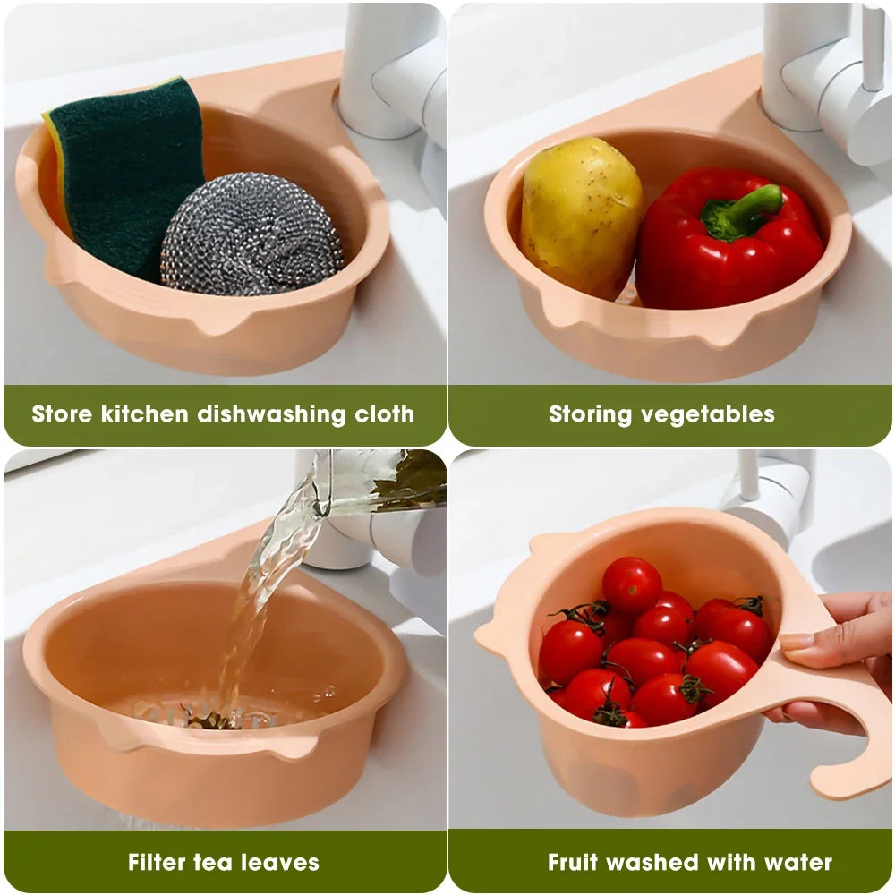 Cat Shape Kitchen Sink Drain Basket – Faucet Filter Strainer Shelf for Fruit, Vegetable & Food Scraps, PP Plastic Organizer, 20x17cm, Blue/Orange/Pink