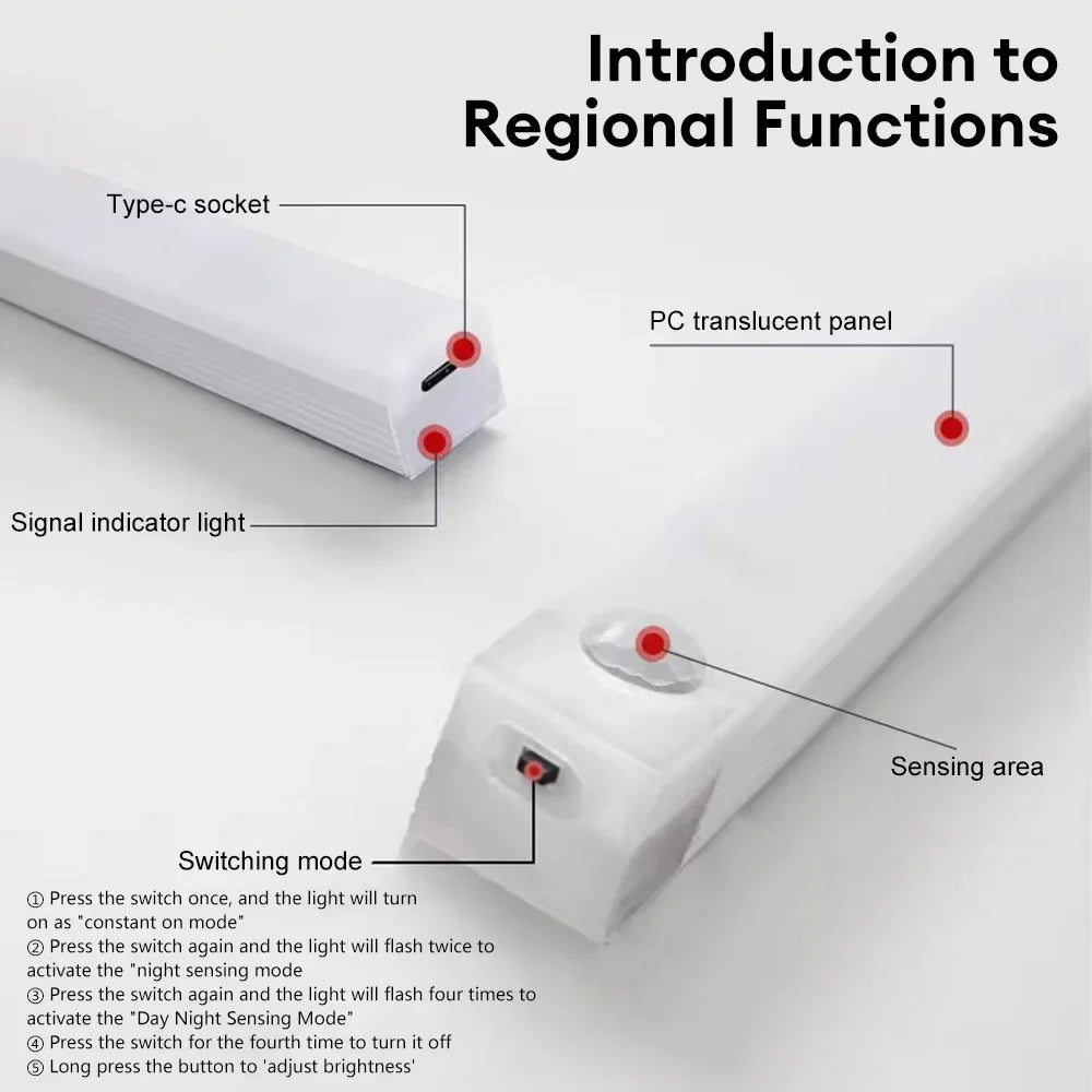 LED Motion Sensor Night Light – USB-C Rechargeable Wireless Cabinet Light, 3 Modes, Magnetic Mount, Anti-Glare for Wardrobe, Kitchen, Stairs & Hallway