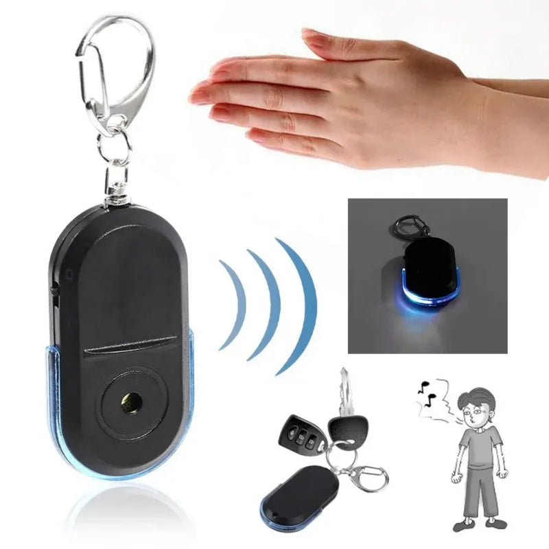Whistle Sound Control Key Finder – Anti-Lost Smart Locator Keychain with LED Flashlight, 7-Meter Range, Beep & Flash Alert, Batteries Included