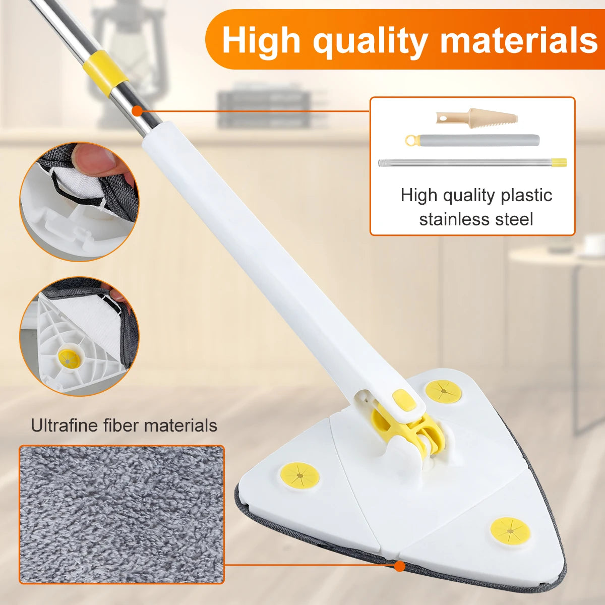 Telescopic Triangle Mop 360° Rotatable Cleaning Mop Foldable Self Water Squeezing Wall Cleaning Mop Wet and Dry Use Home Tools