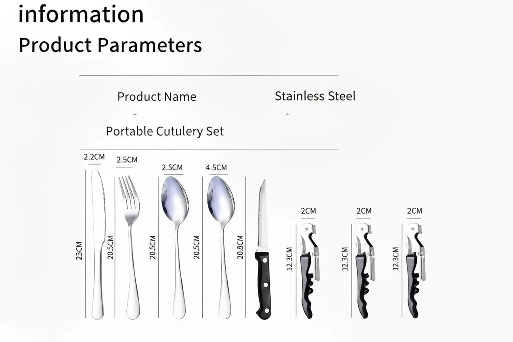 10/20Pcs Stainless Steel Outdoor Camping Cutlery Set with Storage Bag | Portable Picnic Plate Spoon Knife Fork Tong for Hiking