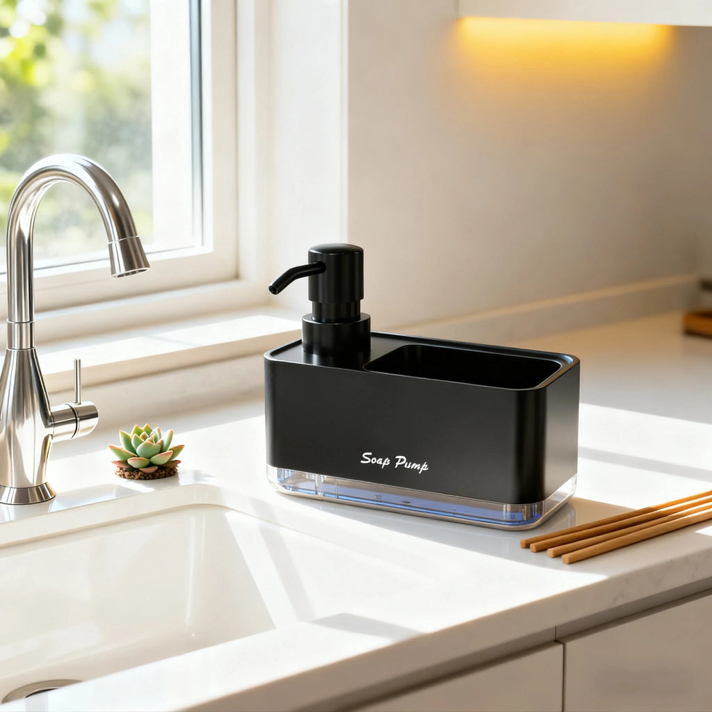2-in-1 Dish Soap Dispenser with Sponge Holder – Kitchen Sink Caddy
