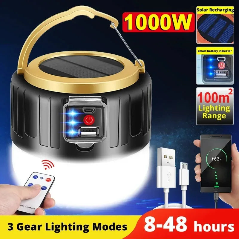 Solar Camping Lantern with Remote – IPX5, 3 Modes, 12+ Hour Battery