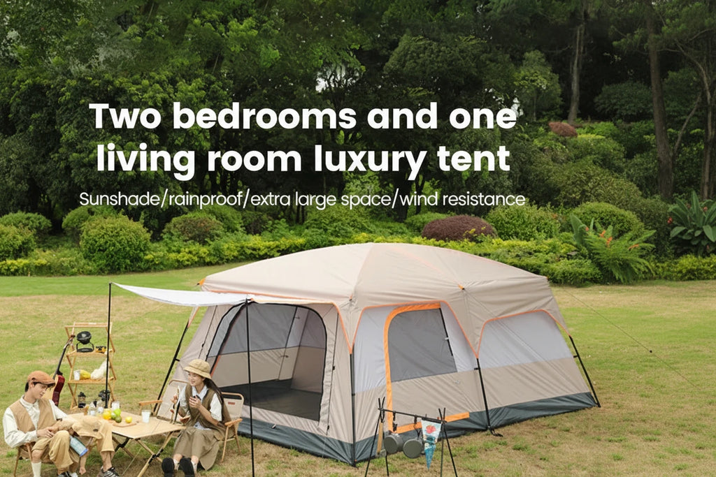 330x210x185cm Person 2 Room Family Tent Large Double Layer Camping Tent with Sun Mosquito Protection Waterproof Privacy Shelter