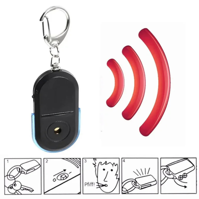 Whistle Sound Control Key Finder – Anti-Lost Smart Locator Keychain with LED Flashlight, 7-Meter Range, Beep & Flash Alert, Batteries Included