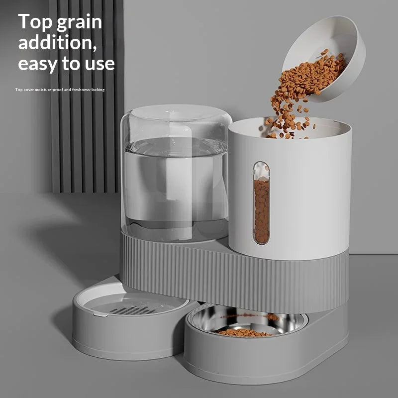 Large Capacity Gravity Pet Feeder & Water Dispenser 2-in-1 – Automatic Food & Water Bowl for Cats & Dogs, 100-200g Portion, No Electricity Needed