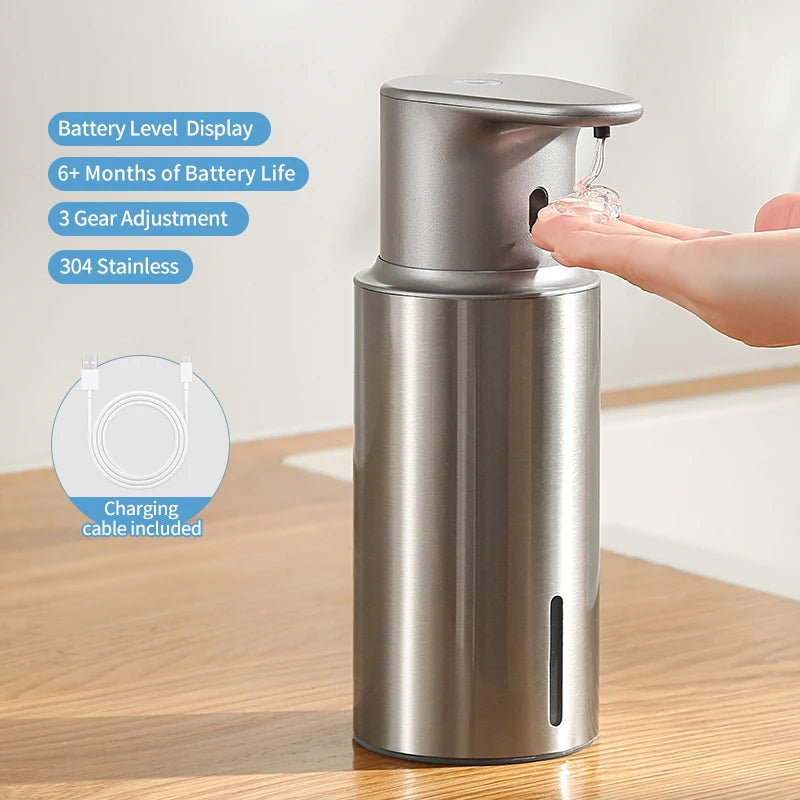 Automatic Soap Dispenser – 480ml 304 Stainless Steel, IPX7, Rechargeable