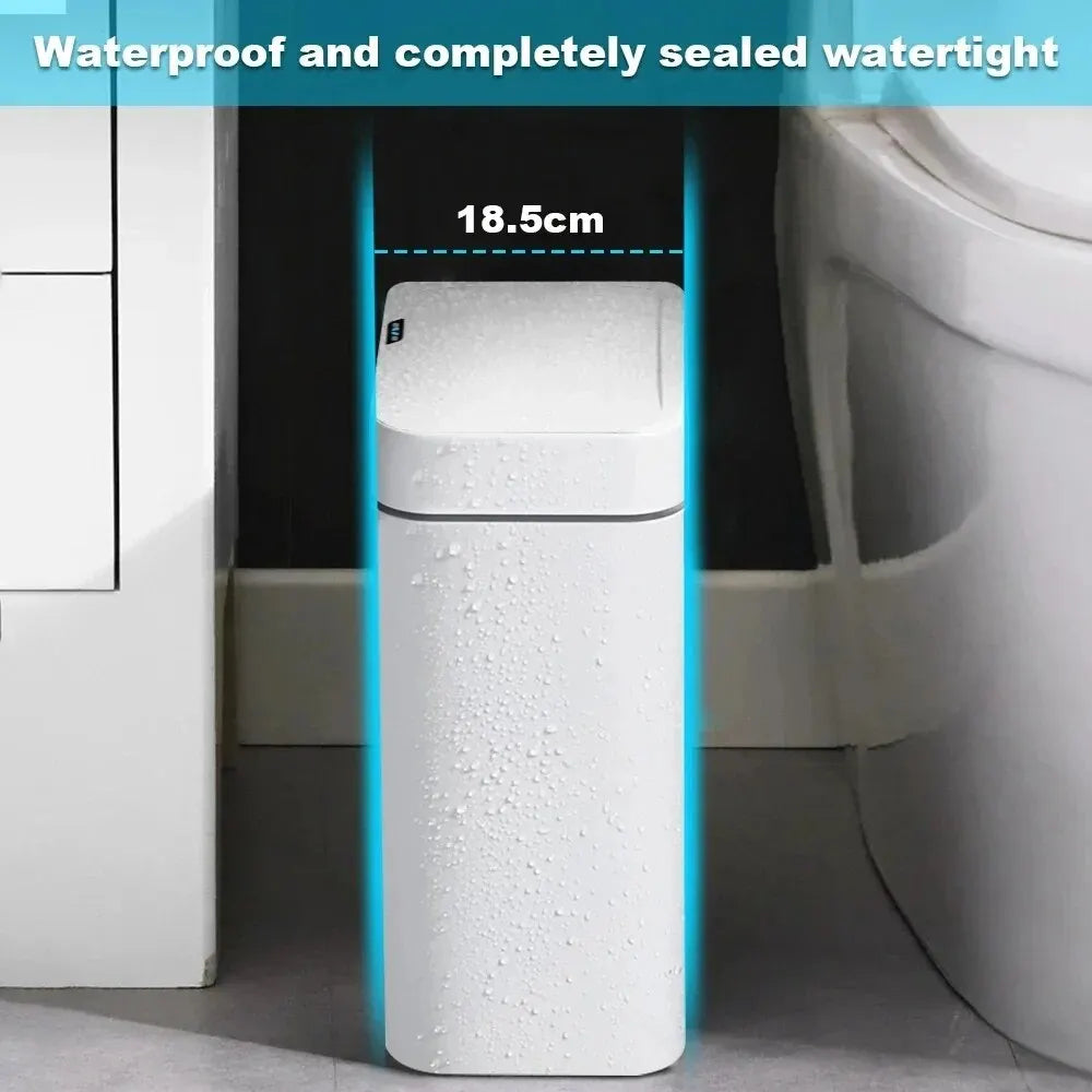 Touchless Sensor Trash Can 15L – Automatic Bagging, IPX5 Waterproof, Smart Induction Garbage Bin for Bathroom, Kitchen & Bedroom