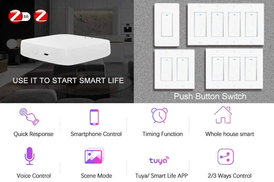 Tuya Zigbee Smart Wall Switch – 1/2/3/4 Gang, Alexa & Google, US Standard