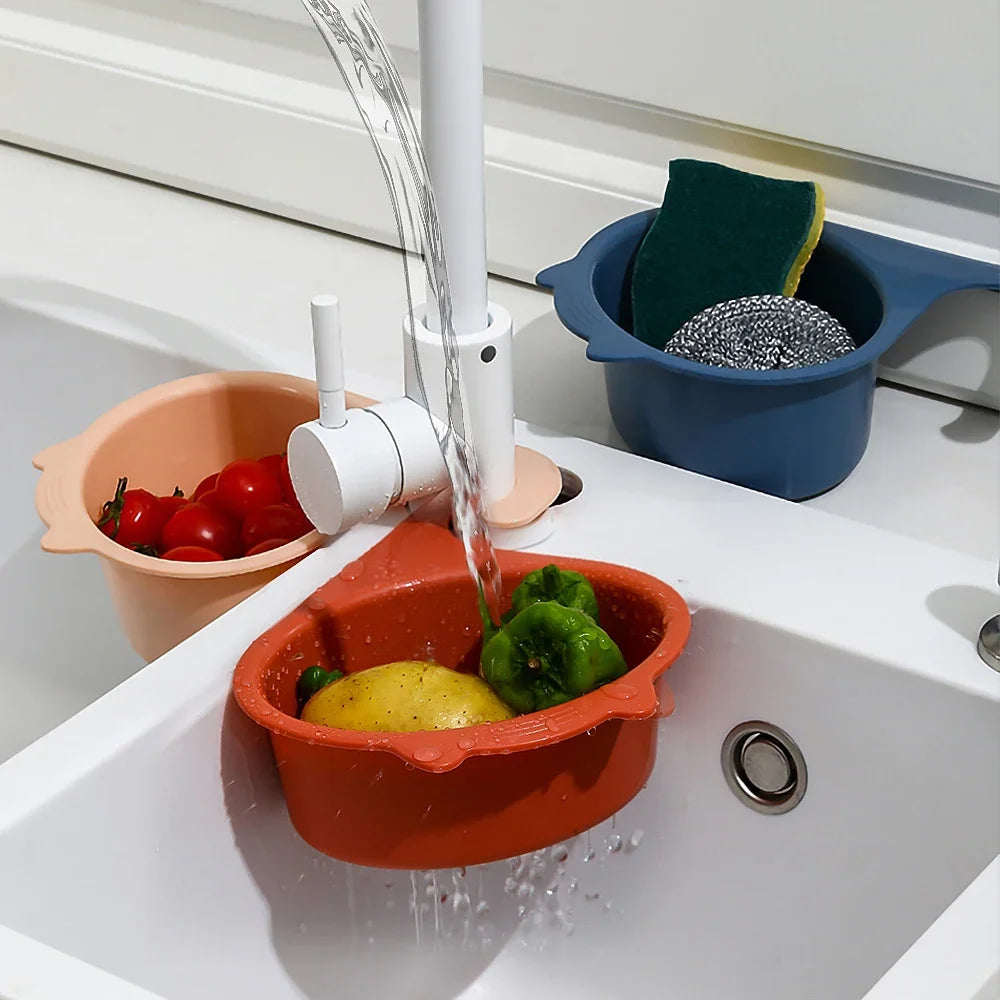 Cat Shape Kitchen Sink Drain Basket – Faucet Filter Strainer Shelf for Fruit, Vegetable & Food Scraps, PP Plastic Organizer, 20x17cm, Blue/Orange/Pink