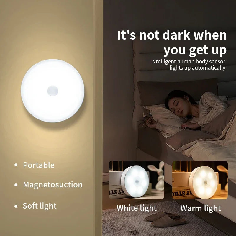 3-Pack Motion Sensor LED Night Light – USB Rechargeable Wireless Cabinet Light, 120° Sensor, Magnetic Mount, Cool/Warm White