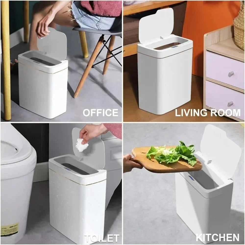 Touchless Sensor Trash Can 15L – Automatic Bagging, IPX5 Waterproof, Smart Induction Garbage Bin for Bathroom, Kitchen & Bedroom