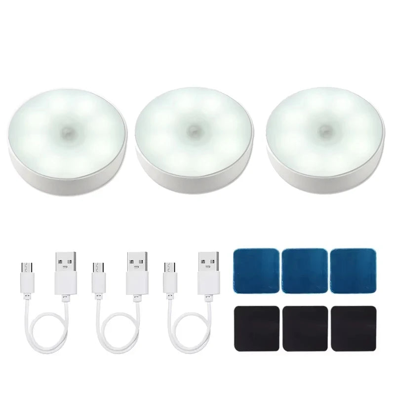 3-Pack Motion Sensor LED Night Light – USB Rechargeable Wireless Cabinet Light, 120° Sensor, Magnetic Mount, Cool/Warm White