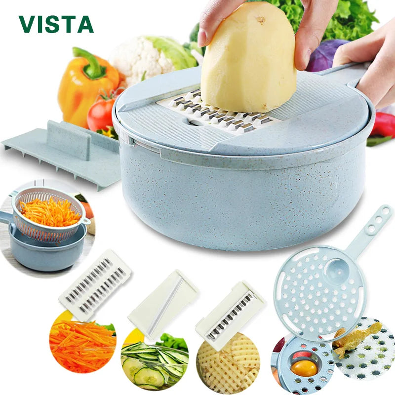 Multifunctional Vegetable Chopper with 7 Interchangeable Blades – Manual Food Slicer, Grater & Shredder