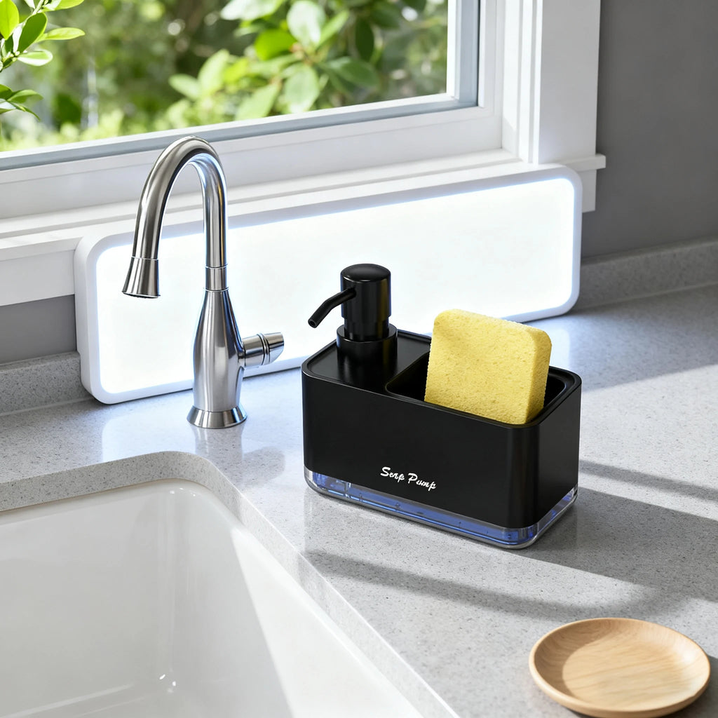 2-in-1 Dish Soap Dispenser with Sponge Holder – Kitchen Sink Caddy