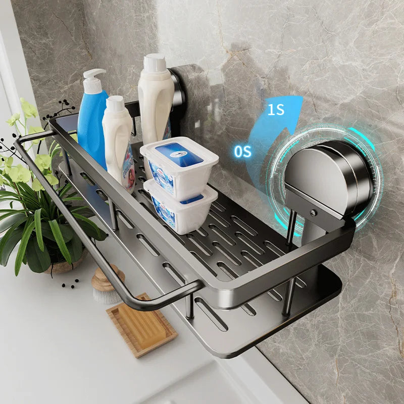 No-Drill Bathroom Shelf – Suction Cup Space Aluminum, Gun Gray