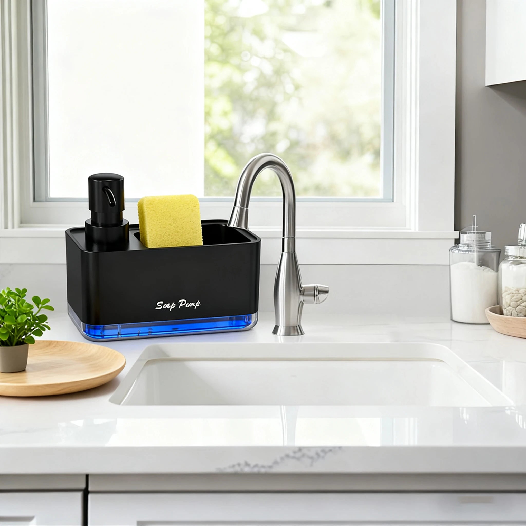 2-in-1 Dish Soap Dispenser with Sponge Holder – Kitchen Sink Caddy