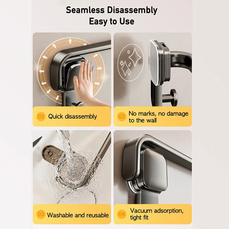 Foldable Towel Bar with Suction Cups – No Drill Wall Mount Steel Towel Rack for Bathroom, Kitchen & Balcony, Available in 30/40/50cm, Dark Gray